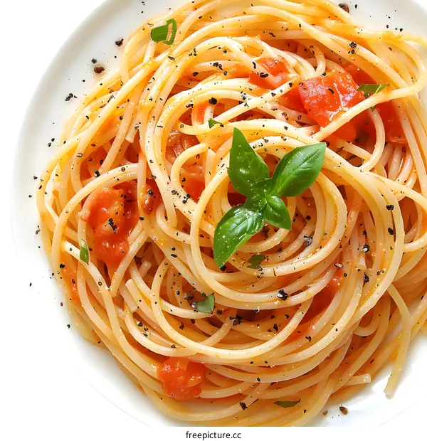 spaghetti pasta with tomato sauce and basil