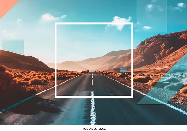 Straight Road Through The Desert With White Frame