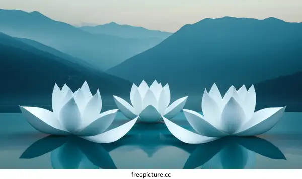 Peaceful Lotus Flowers in Mountain Scenery