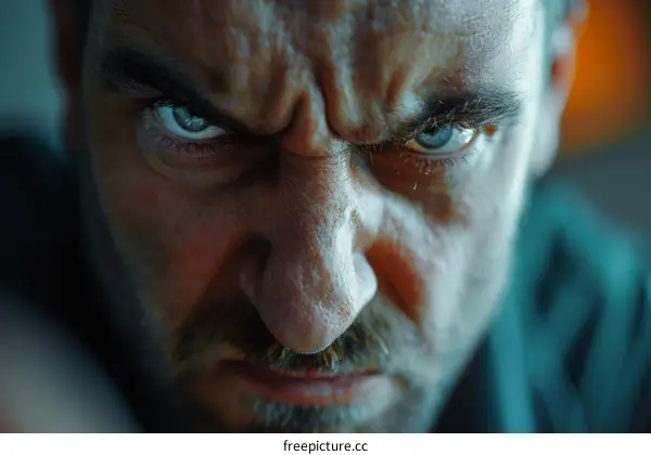 Close Up Angry Man Face Portrait