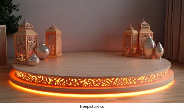 Ramadan Lantern Display on Wooden Platform