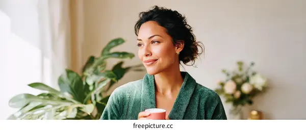 Woman enjoying a peaceful morning drink