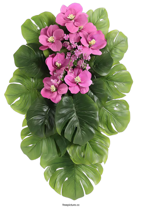 [Transparent Background PNG]Pink Flower Arrangement With Green Leaves
