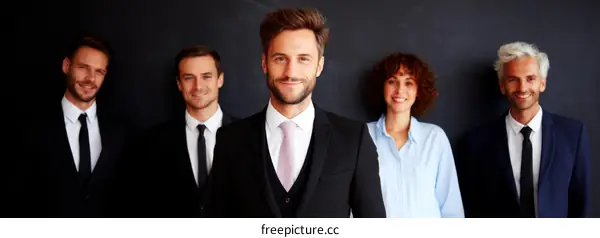 Business Team Standing in Front of Dark Background