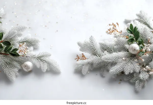 Frosted Christmas Fir Branches Festive Decoration