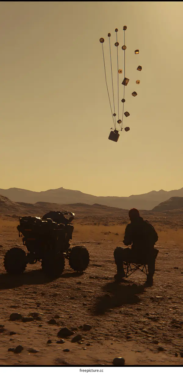 Silhouettes of a Man and an ATV on a Red Planet