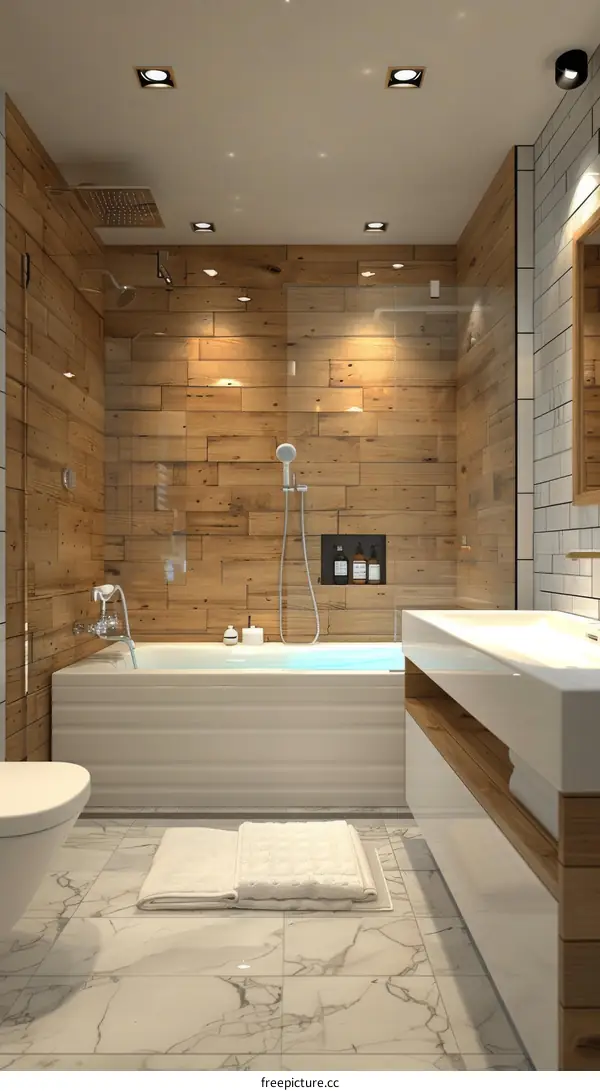 Modern Wooden Wall Bathroom Interior Design