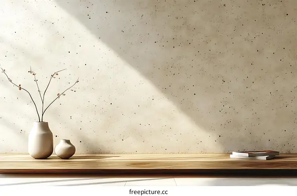 Minimalist Wooden Shelf with Vase and Plants