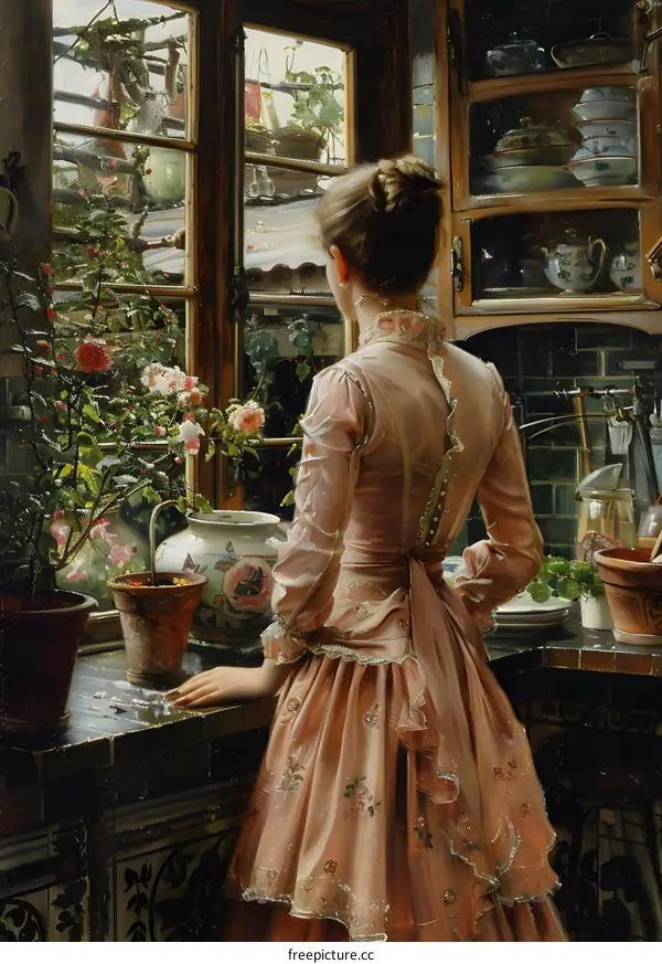 A thoughtful woman standing by the window