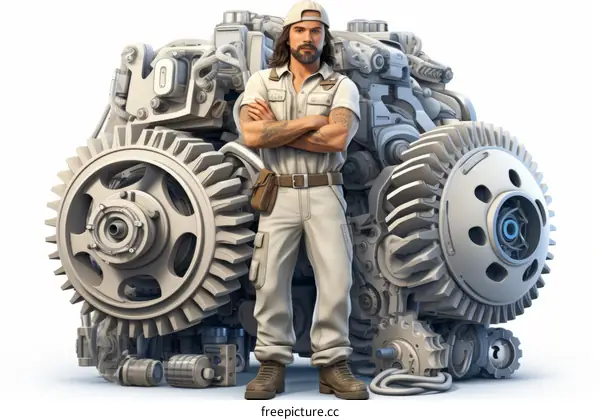Mechanic Repairing Engine