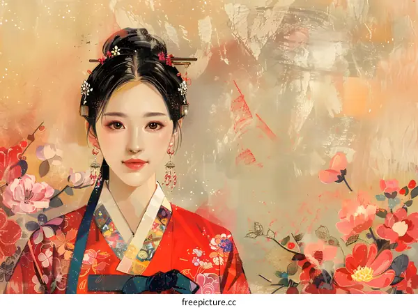 Portrait of a young woman in traditional Korean dress