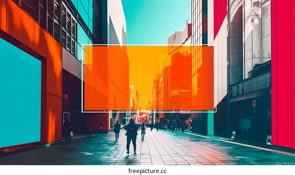 Urban Street with Colorful Buildings and People Walking