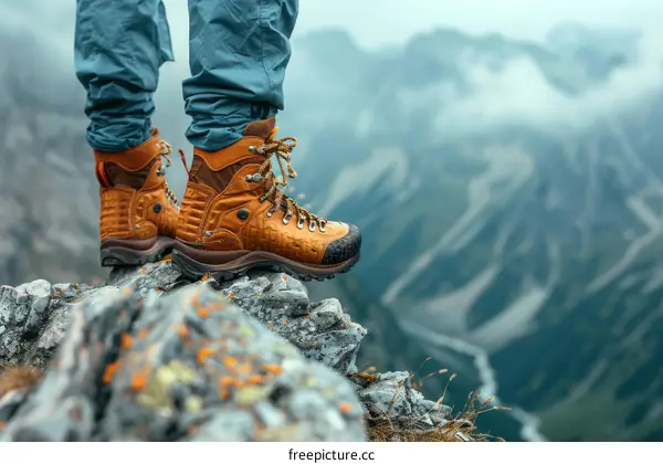 Man standing on a rock in the mountains