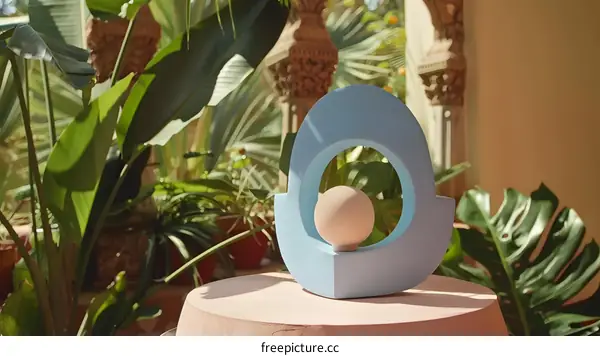 Abstract Sculpture with Tropical Plants