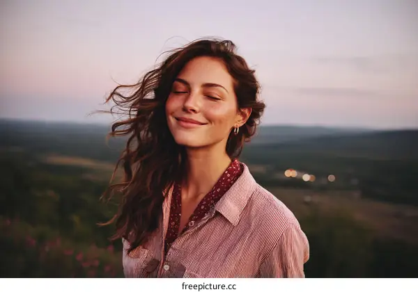 Woman enjoying natures beauty at sunset
