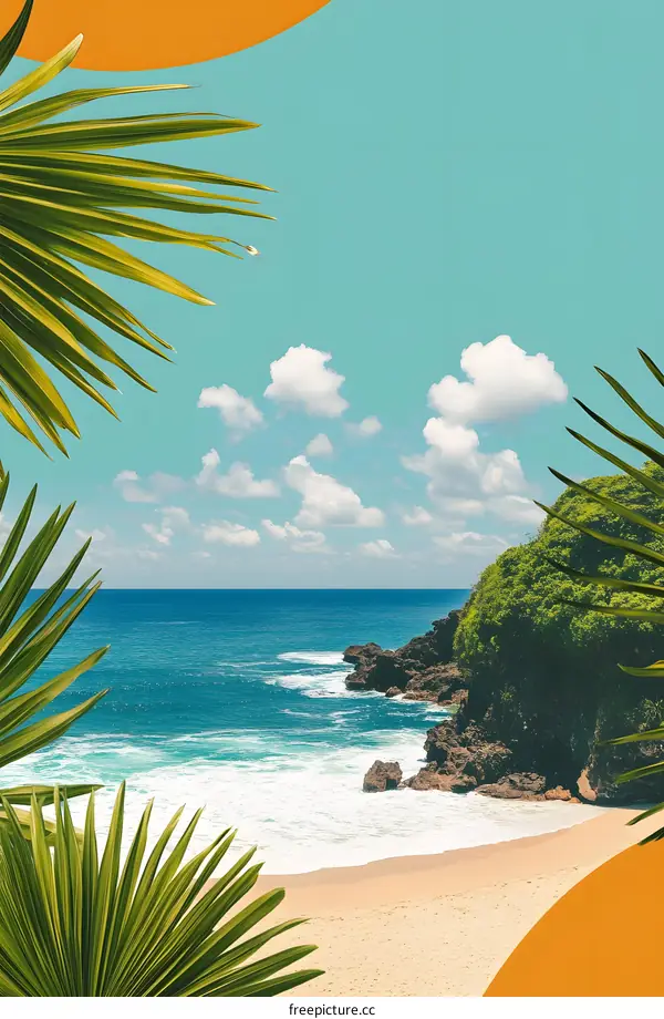 Tropical Beach with Palm Trees and Blue Ocean