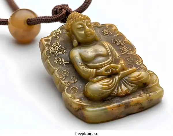 Jade Buddha Pendant Necklace with Chinese Characters