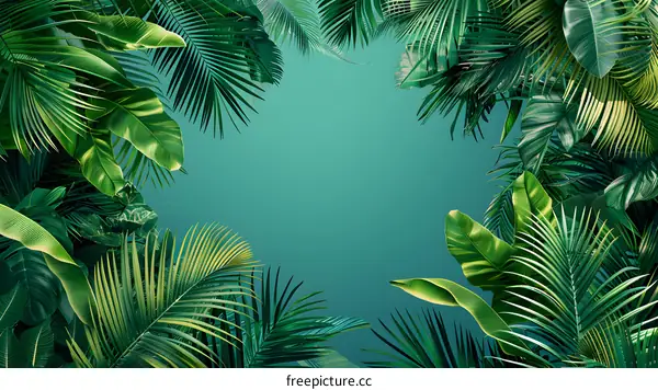Tropical Green Leaves Frame Background
