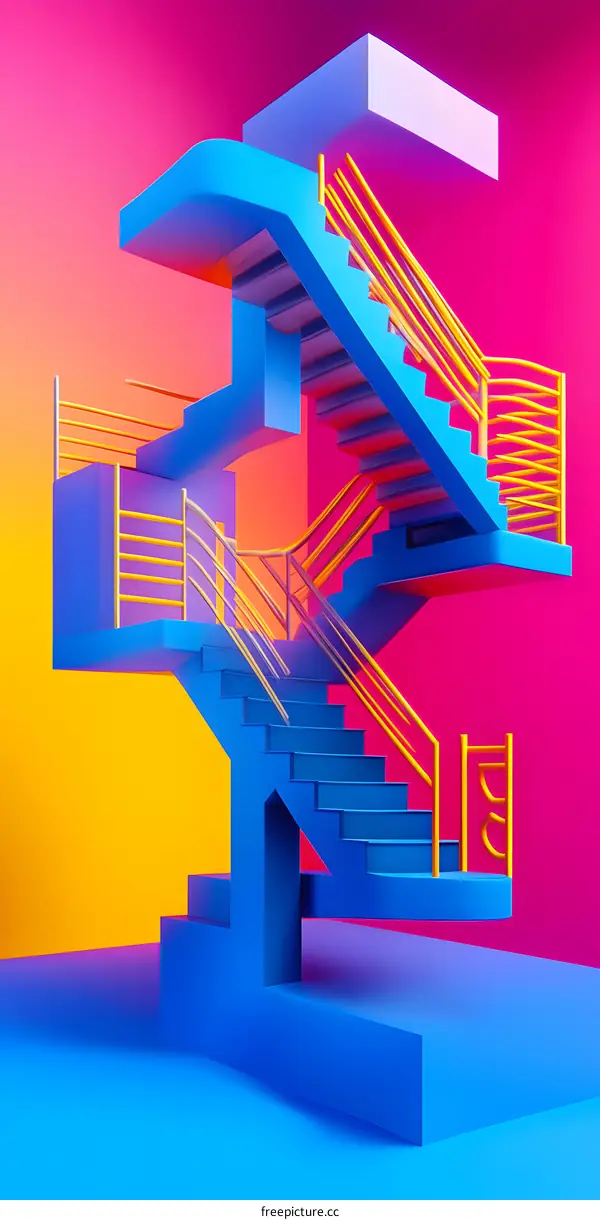 Abstract 3D Staircase Rendering with Colorful Background