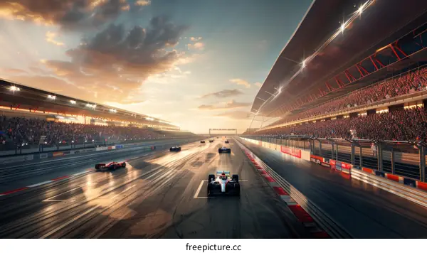 Formula One cars racing on a track