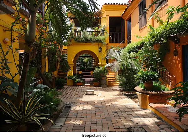 Courtyard with tropical plants