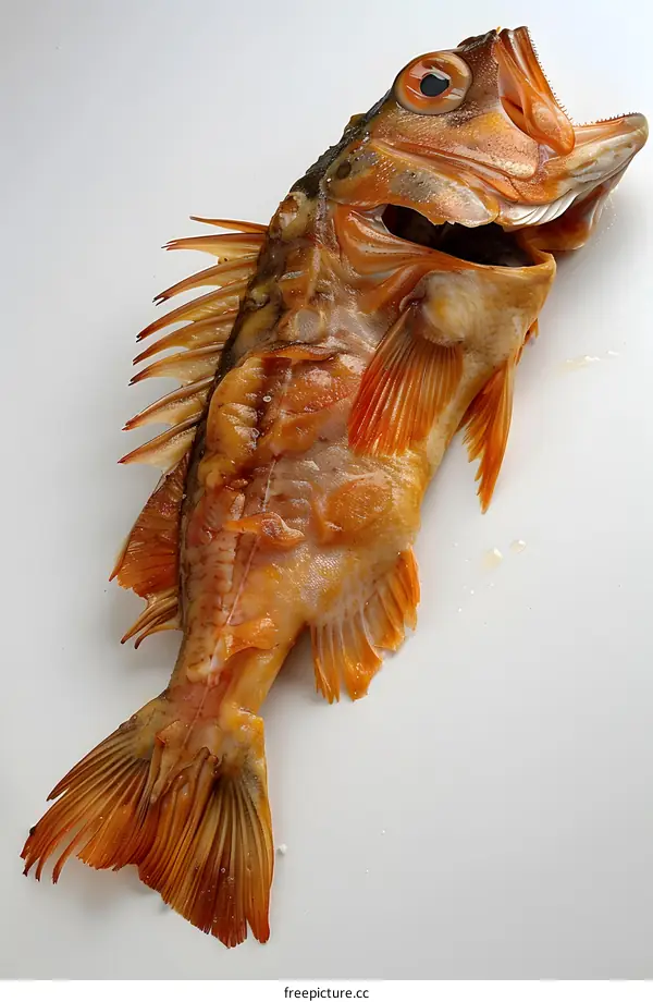 Cooked Red Fish on White Background