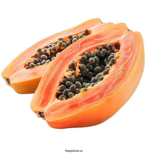 [Transparent Background PNG]Fresh papaya fruit halves