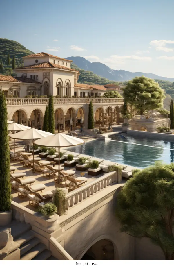 A luxurious mansion with a beautiful view of the mountains