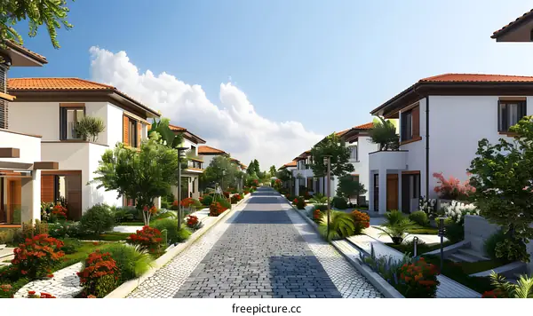 Suburban street with modern houses