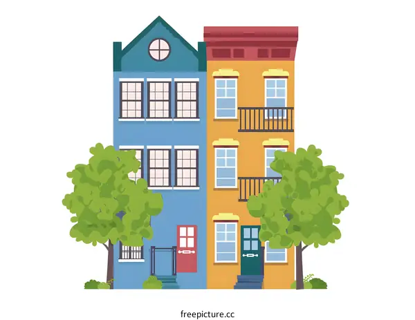 Two Story Colorful House Illustration