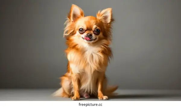 Studio portrait of a long-haired chihuahua dog