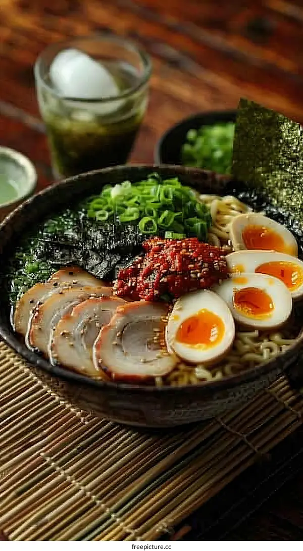 Delicious Ramen Bowl with Pork, Egg, and Vegetables