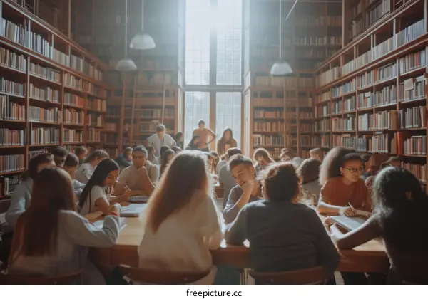 Students studying in a library