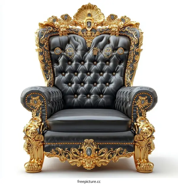 Ornate Black Leather Throne Chair