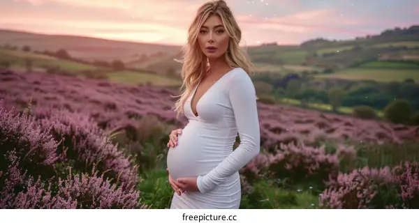 Portrait of a Pregnant Woman in a Field of Lavender