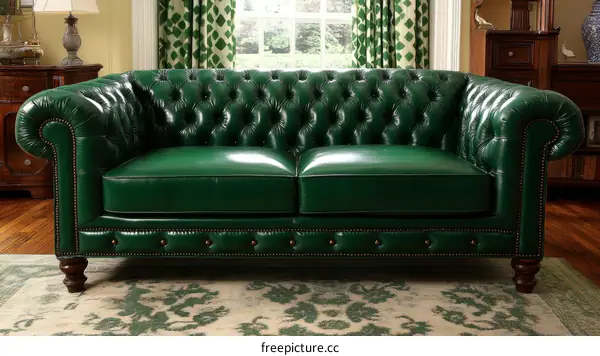 Classic Green Chesterfield Sofa in a Living Room
