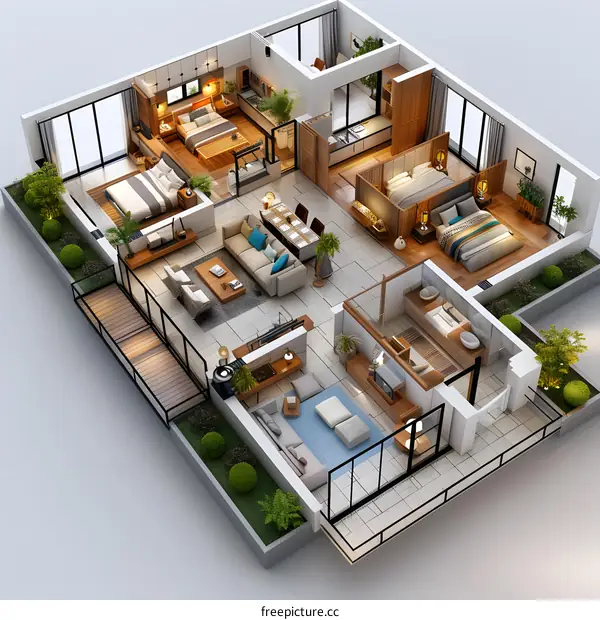 Top view of a modern apartment