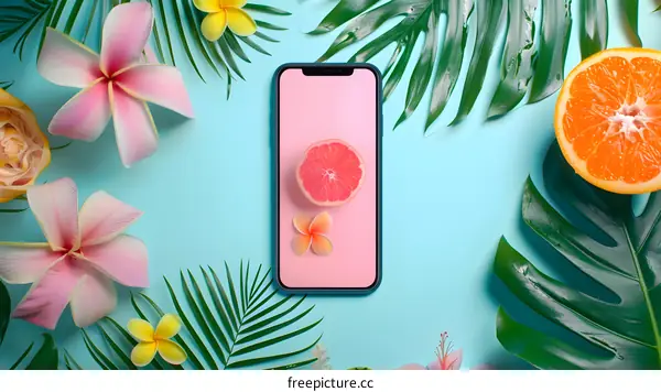 Summer Fruit Mobile Phone Flat Lay Background