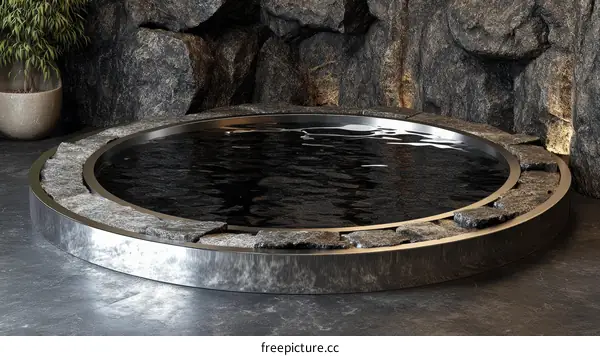 Modern Circular Hot Tub with Stone Accents