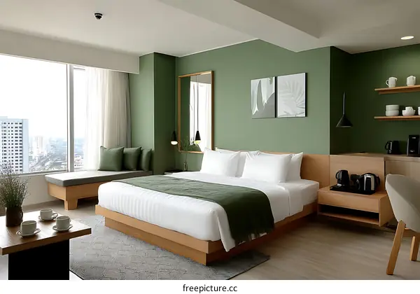 Modern Green Bedroom with City View