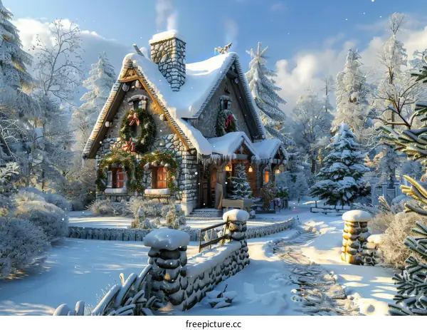 Snowy Cabin in Wintry Woods