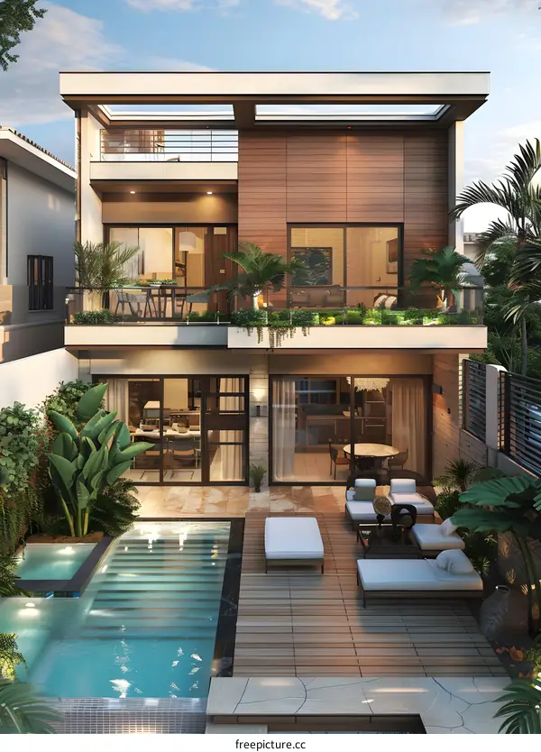 A modern villa with a swimming pool