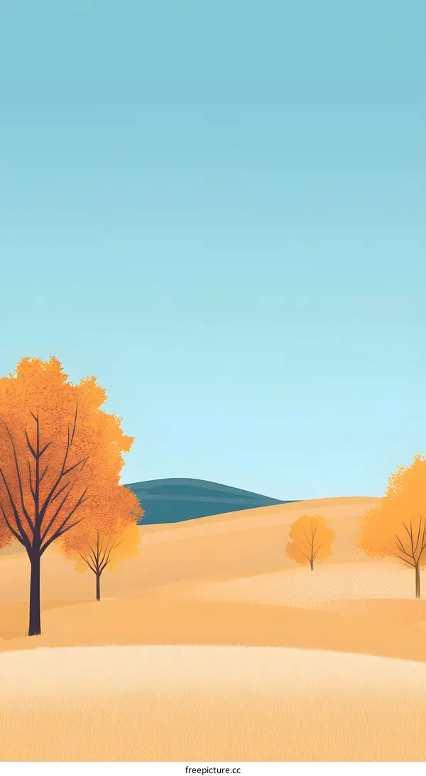 Autumn Landscape with Golden Trees and Blue Sky