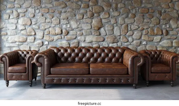 Classic Chesterfield Sofa and Armchairs Set