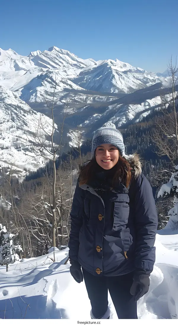 Young woman standing on snow-covered mountain