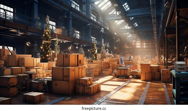 Warehouse with Stacked Boxes