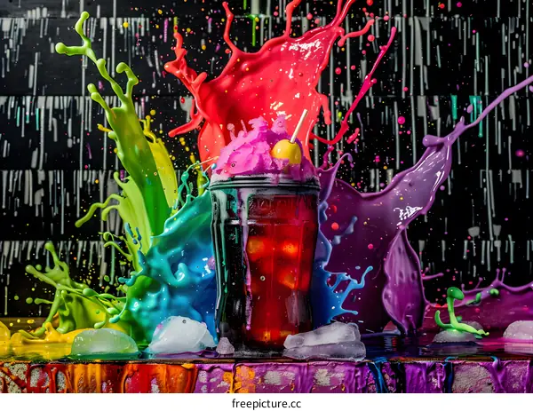 Colorful Paint Splash with Drink
