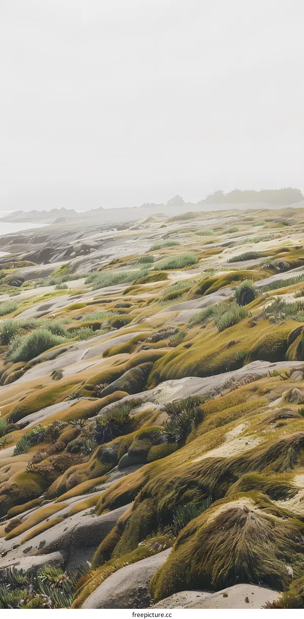 Green Moss Covering Rocky Beach