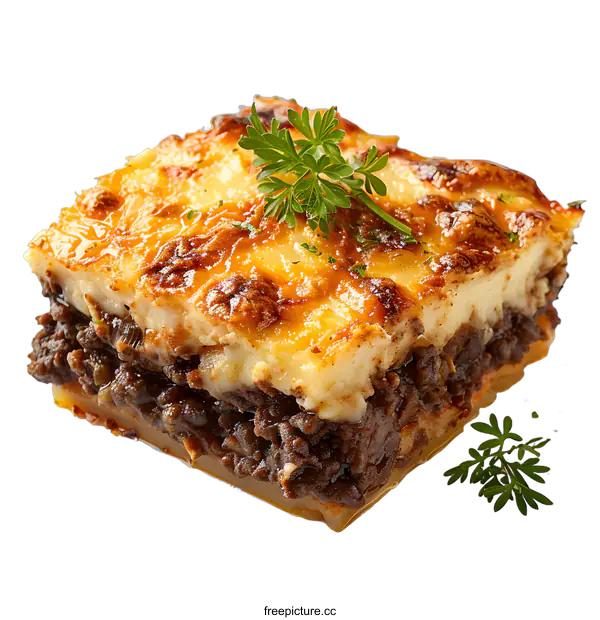 [Transparent Background PNG]Delicious Baked Lasagna with Cheese and Parsley