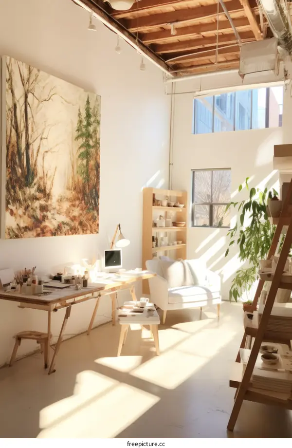 Bright and Airy Home Studio with Large Windows